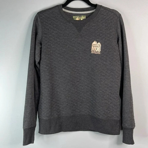 MARRIED TO THE MOB + BURTON Collab Quilted Crewneck Sweatshirt Grey Gold Size S - Picture 13 of 13